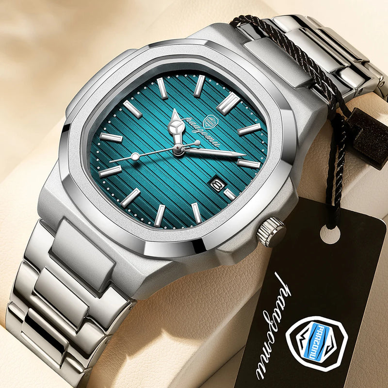 PAAZOMU Luxury Watch Business Waterproof Male Clock Luminous Date Stainless Steel Square Quartz Men Watch reloj hombre 2024 New