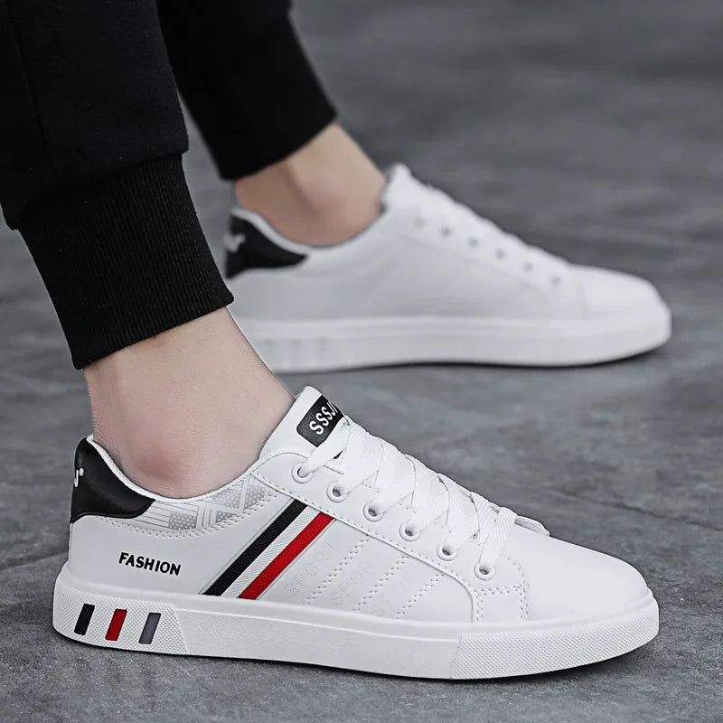 White Sneakers for Men Korean Style Spring Fashion Casual Lace Up Round Toe Flat Running Shoes Zapatillas Deportivas Hombre