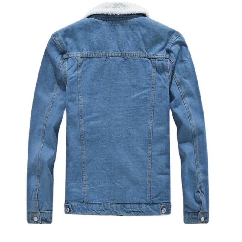 2024 Men's Casual Denim Jacket / Male Wool Denim Coat Winter New Thick Warm Fashion Boutique Solid Color  Large Size S-6XL