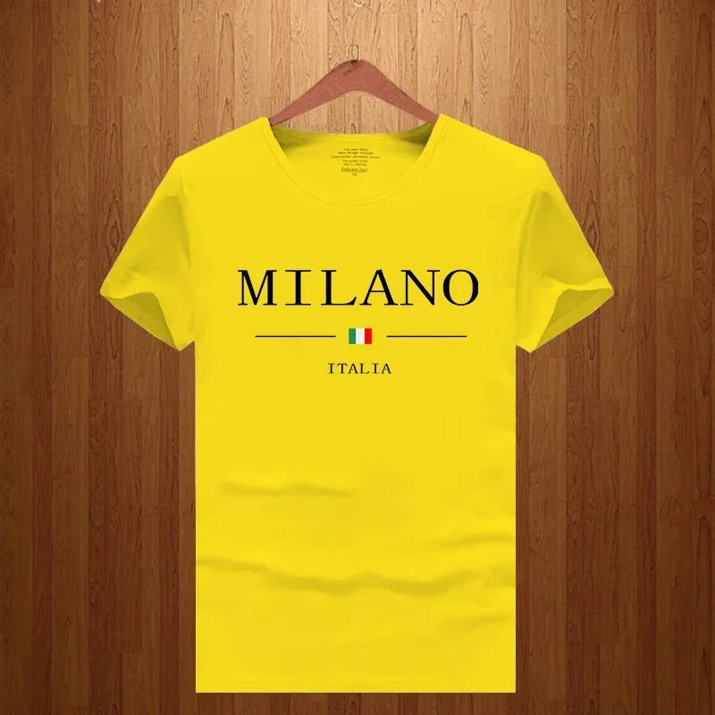2024 Fashion Men's Summer Milano Letters Print T-shirt Man Short Sleeved Luxury Tees Clothing Loose Pure Cotton Soft Tops