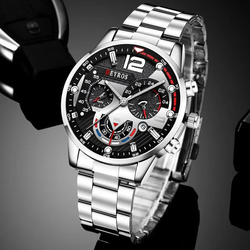 Fashion Mens Watches Luxury Stainless Steel Quartz Wristwatch Calendar Luminous Clock Men Business Casual Watch Reloj Hombre