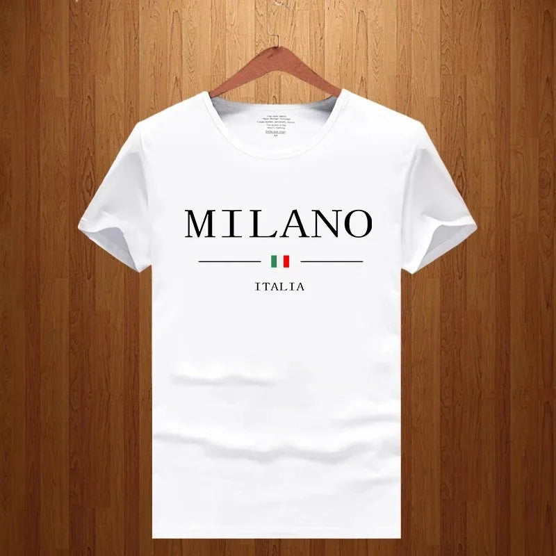 2024 Fashion Men's Summer Milano Letters Print T-shirt Man Short Sleeved Luxury Tees Clothing Loose Pure Cotton Soft Tops